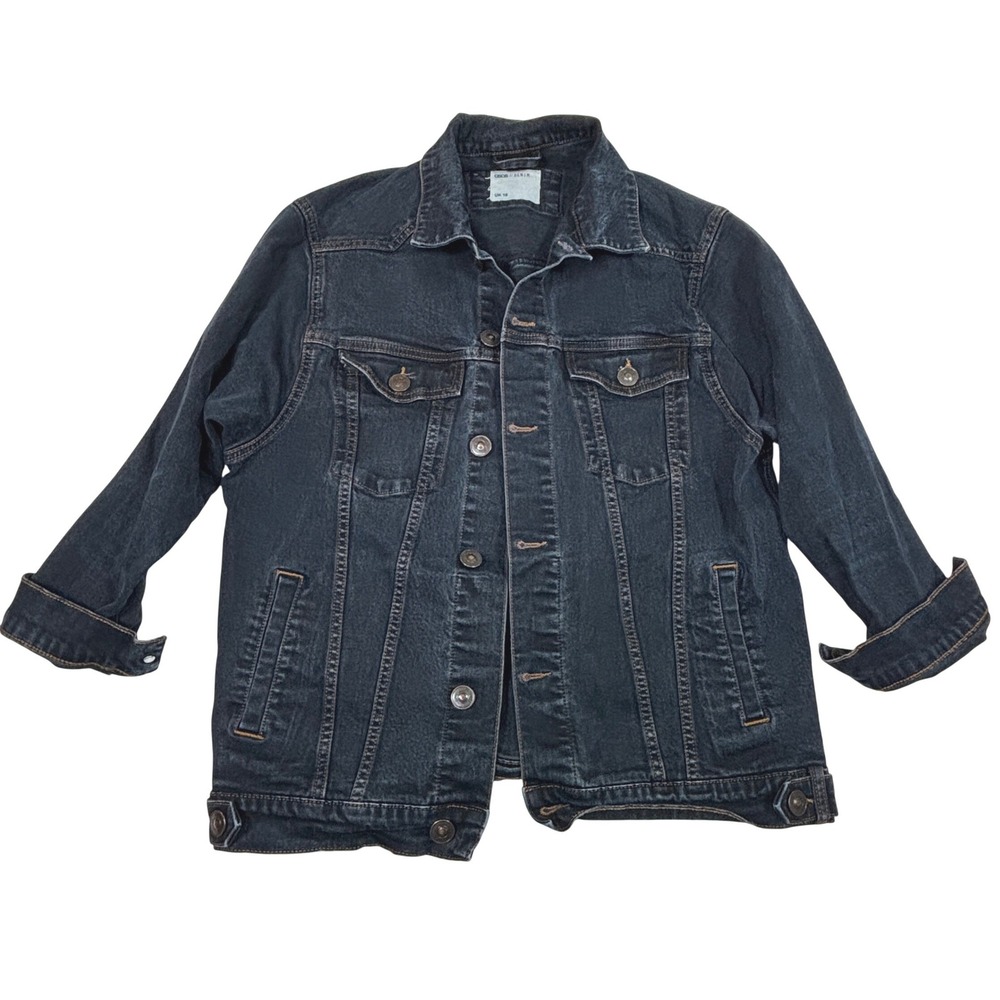 ASOS Denim Womens Dark Wash Stretch Trucker Jean Jacket Indigo Blue US 6 UK 10
